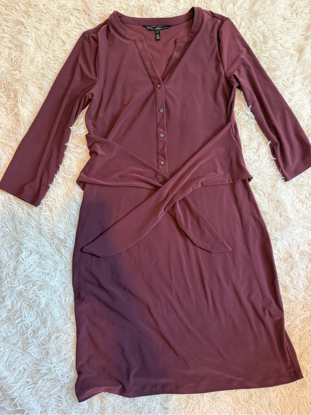 White House Black Market Twist-Front Long Sleeve Dress in Wine